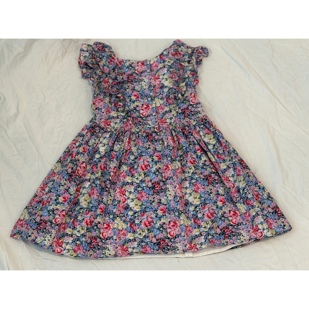 Janie and Jack Girls Floral Ruffle Sleeve Smocked Dress Multicolor Size 7